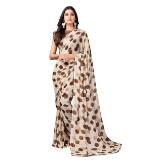 SIRIL Women's Polka Printed Georgette Saree with Unstitched Blouse Piece